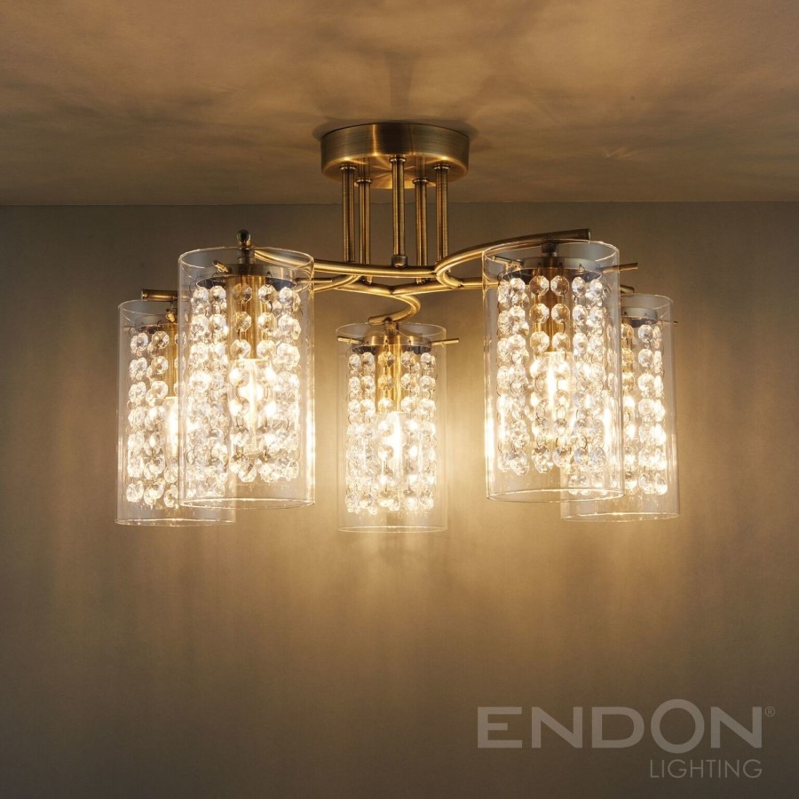 Alda 5 Antique Brass Semi Flush Ceiling Light