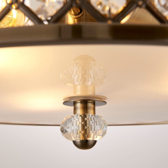 Antique Brass & Crystal Semi Flush Ceiling Light - Hudson