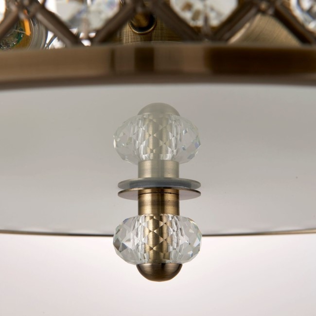 Antique Brass & Crystal Semi Flush Ceiling Light - Hudson