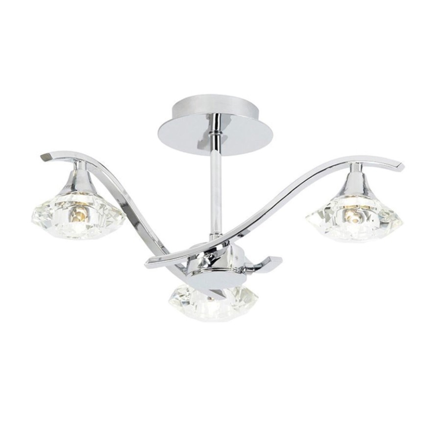 Langella Chrome Effect Semi Flush Ceiling Light with 3 Lights & Crystal Glass Finish