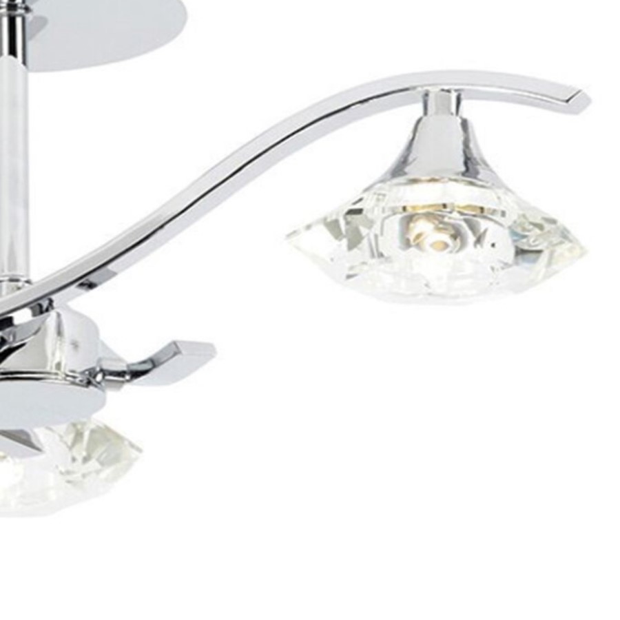 Langella Chrome Effect Semi Flush Ceiling Light with 3 Lights & Crystal Glass Finish