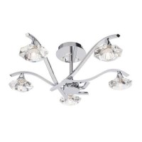 Langella Chrome Effect Semi Flush Ceiling Light with 5 Lights & Crystal Glass Finish