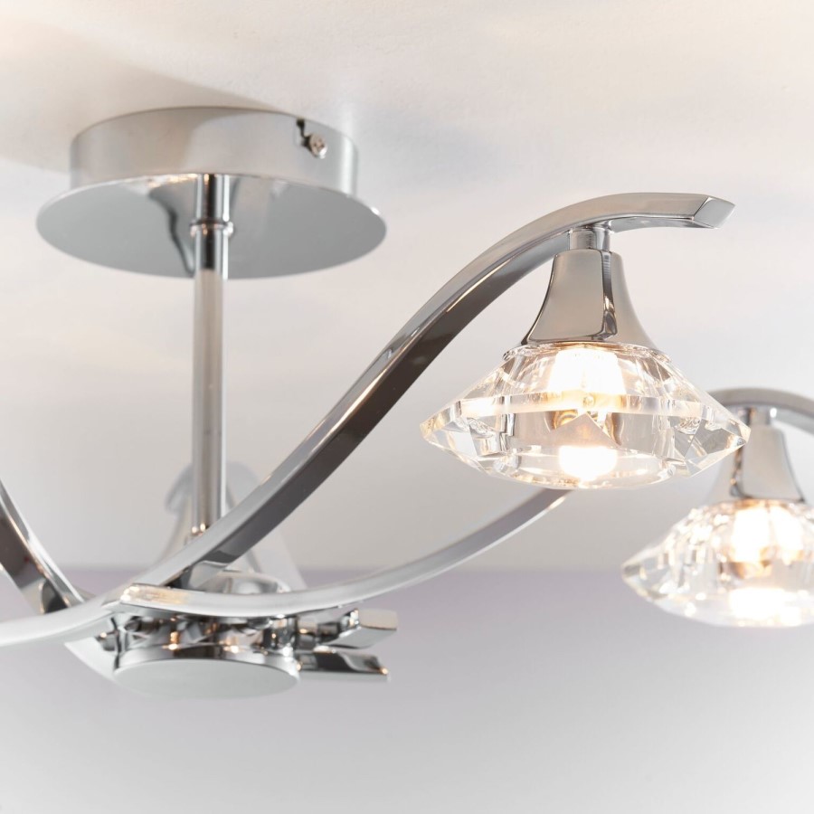 Langella Chrome Effect Semi Flush Ceiling Light with 5 Lights & Crystal Glass Finish