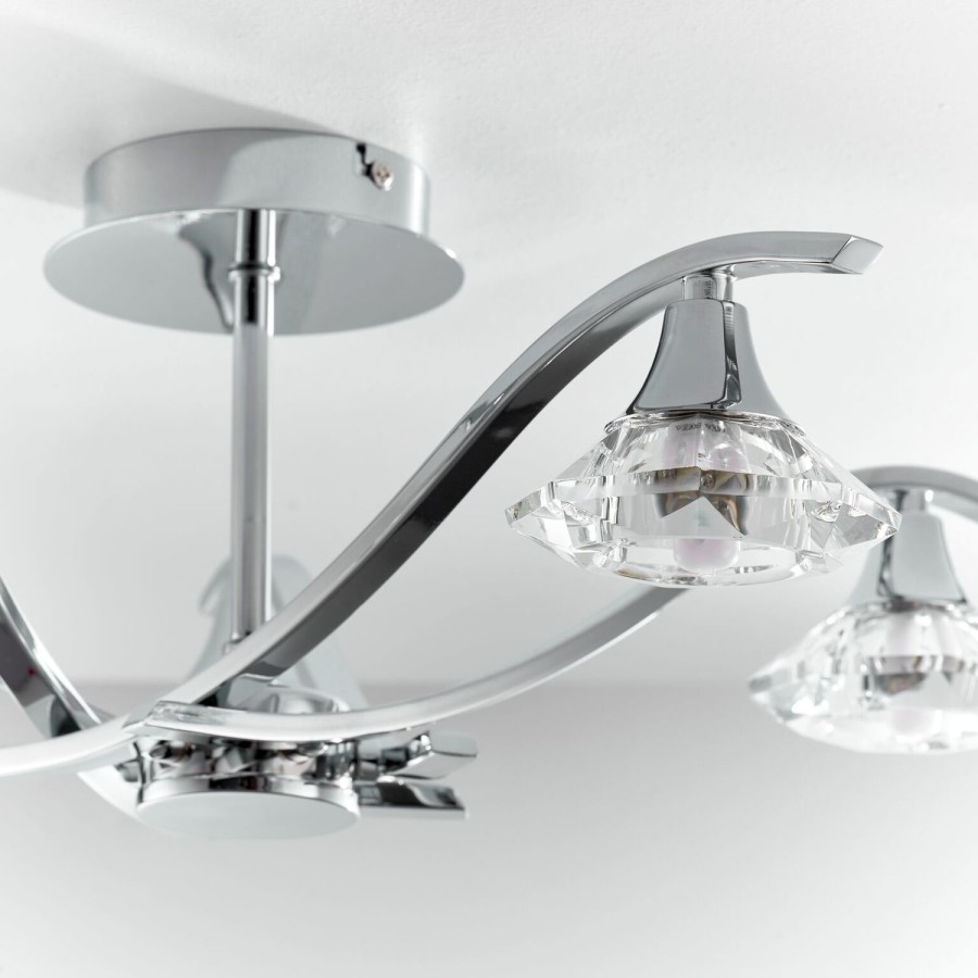 Langella Chrome Effect Semi Flush Ceiling Light with 5 Lights & Crystal Glass Finish