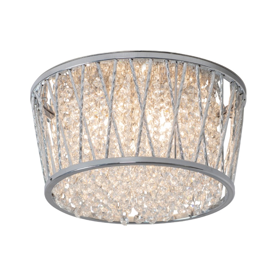 Chrome & Crystal Flush Ceiling Light - Sophia