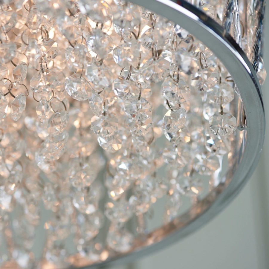 Chrome & Crystal Flush Ceiling Light - Sophia