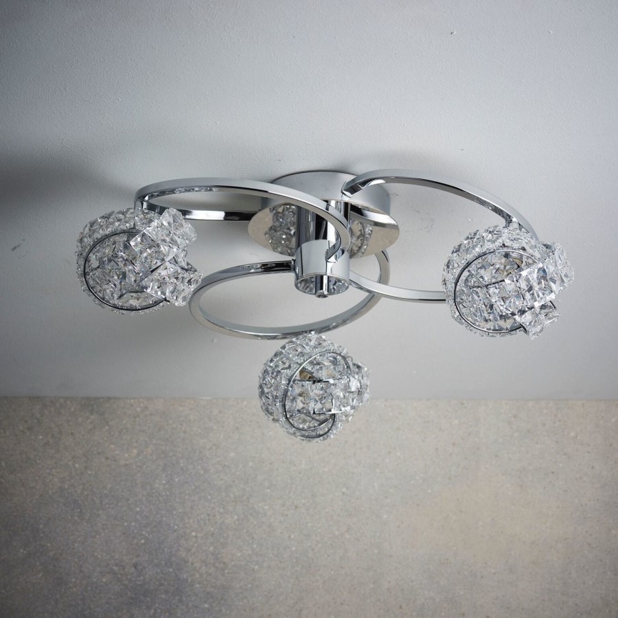 Talia 3 Light Semi Flush Ceiling Light with Chrome Plate & Clear Crystal Glass Finish
