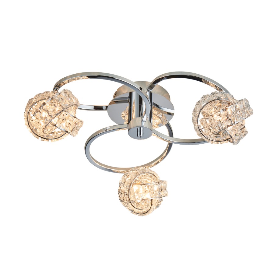 Talia 3 Light Semi Flush Ceiling Light with Chrome Plate & Clear Crystal Glass Finish