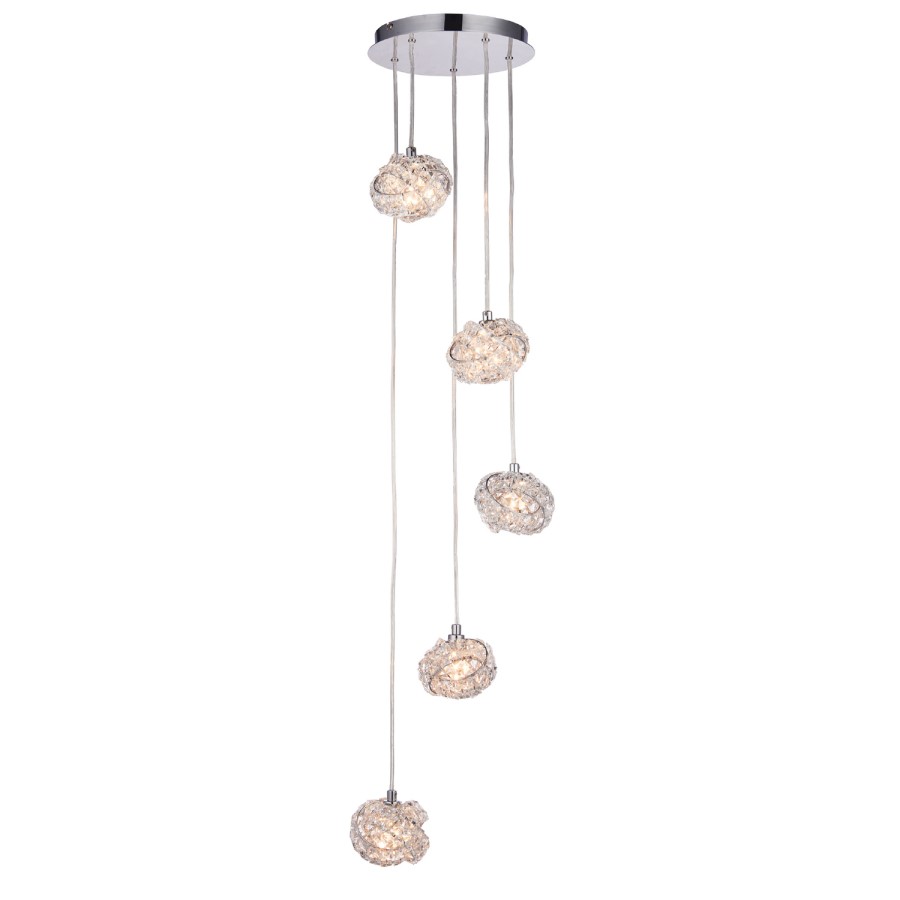 Hanging Pendant with 5 Lights in Chrome & Crystals - Talia