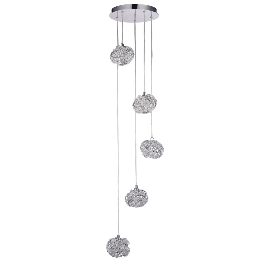 Hanging Pendant with 5 Lights in Chrome & Crystals - Talia