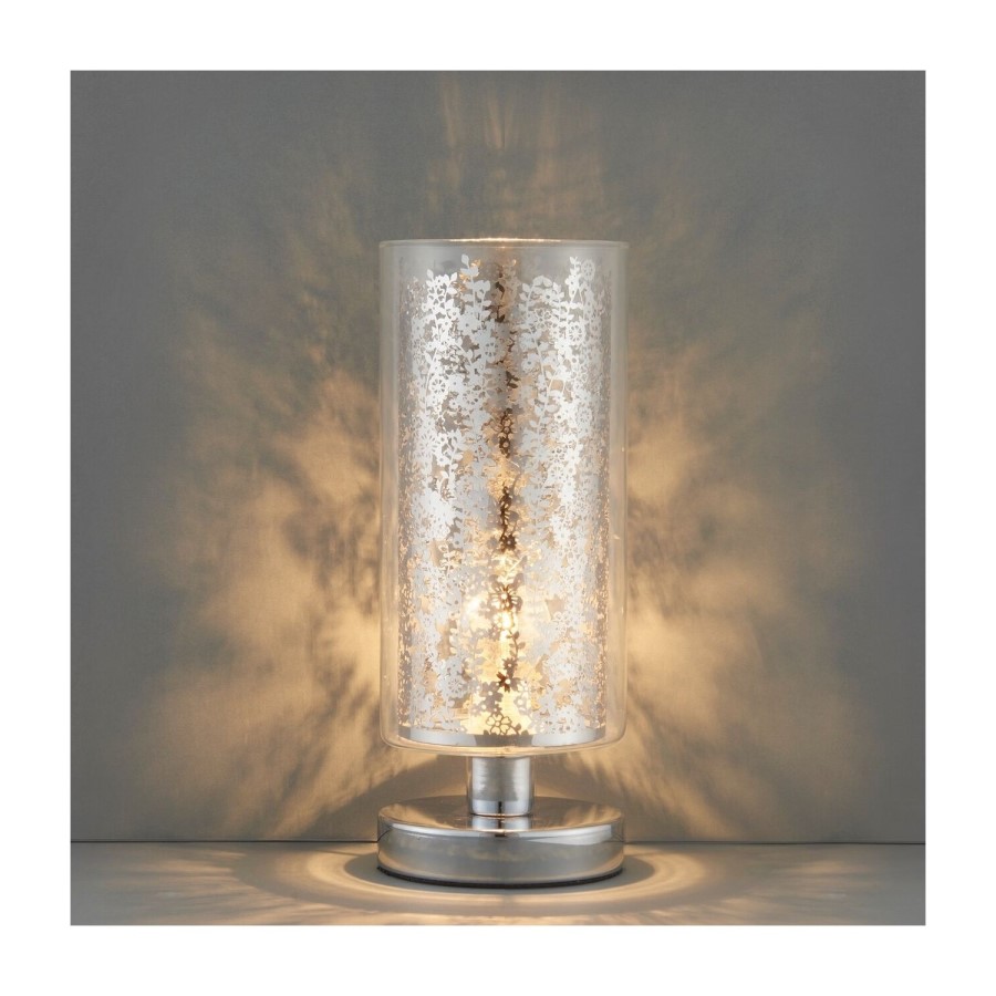 Lacy Leaf Design Chrome Touch Table Lamp with Clear Glass Finish