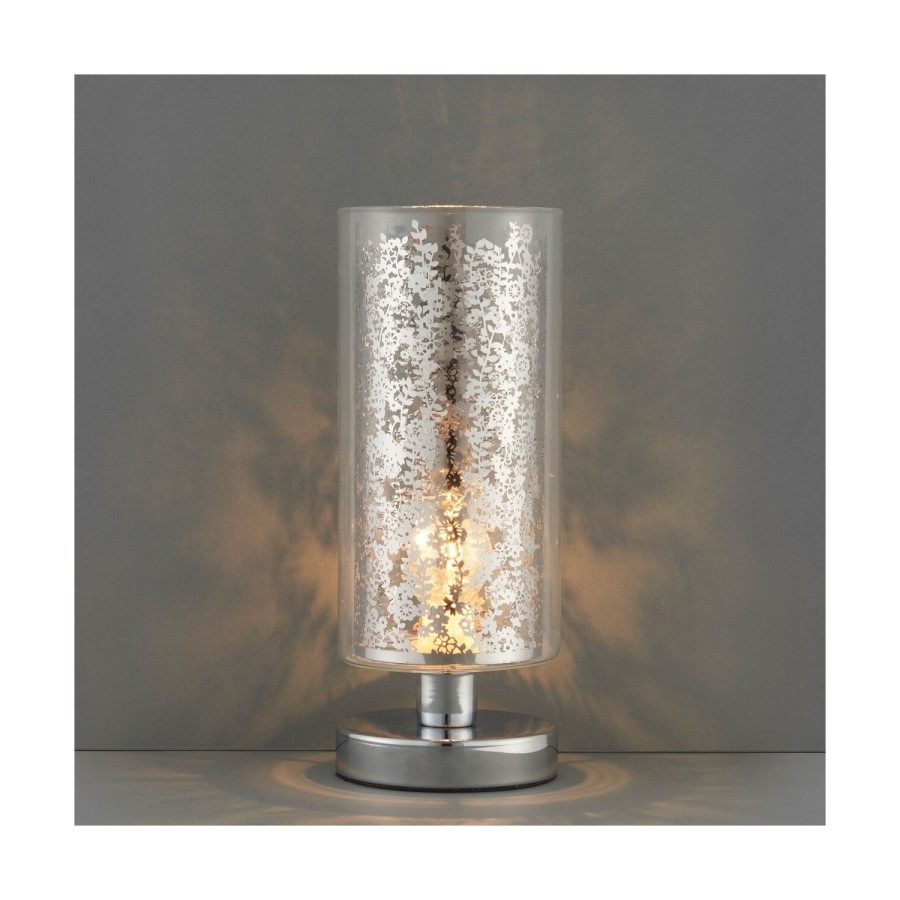 Lacy Leaf Design Chrome Touch Table Lamp with Clear Glass Finish
