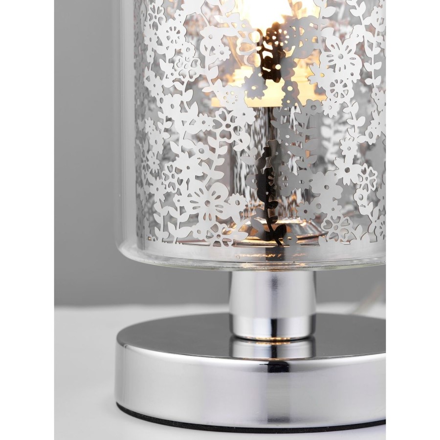 Lacy Leaf Design Chrome Touch Table Lamp with Clear Glass Finish
