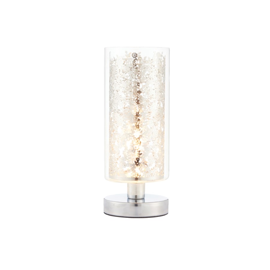 Lacy Leaf Design Chrome Touch Table Lamp with Clear Glass Finish