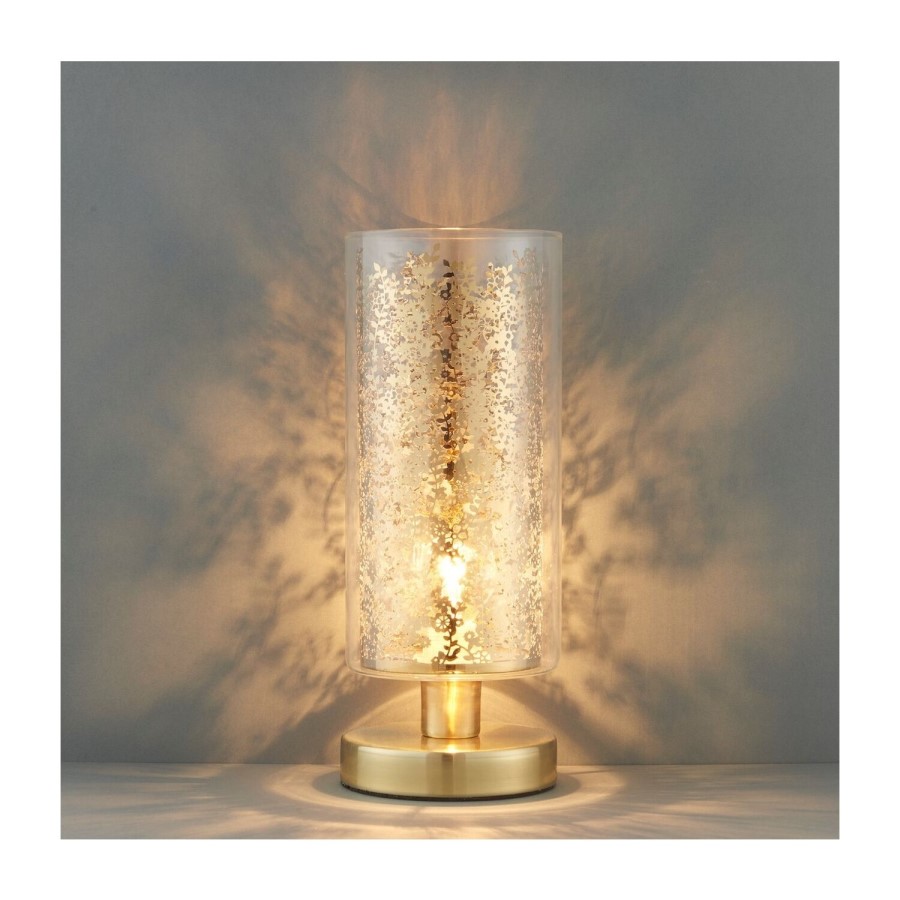Lacy Leaf Design Antique Brass Touch Table Lamp with Clear Glass Finish