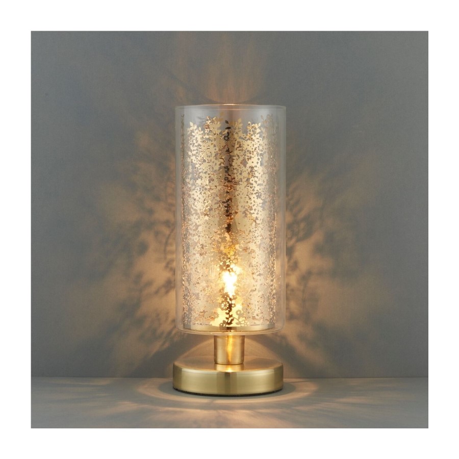 Lacy Leaf Design Antique Brass Touch Table Lamp with Clear Glass Finish