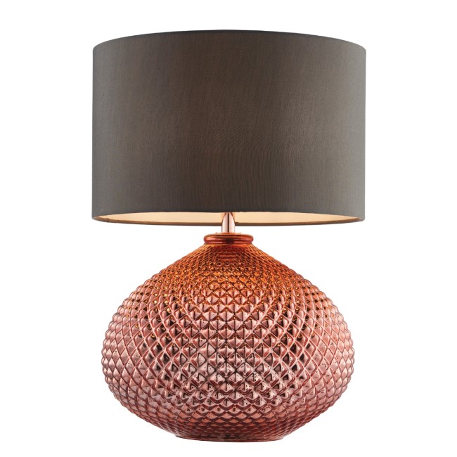 Rose Gold Glass Table Lamp with Grey Shade - Livia