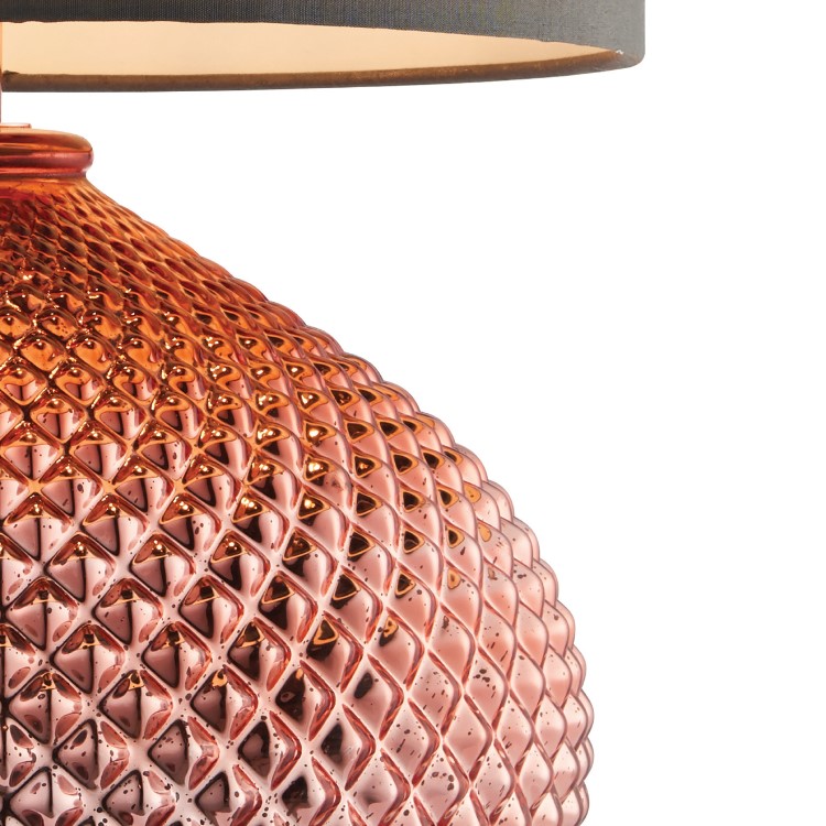 Rose Gold Glass Table Lamp with Grey Shade - Livia