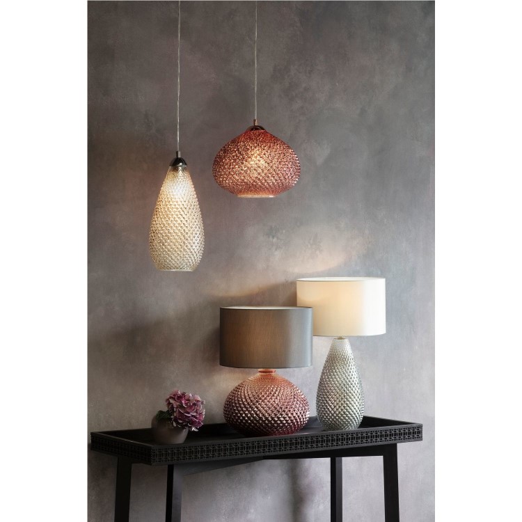 Rose Gold Glass Table Lamp with Grey Shade - Livia