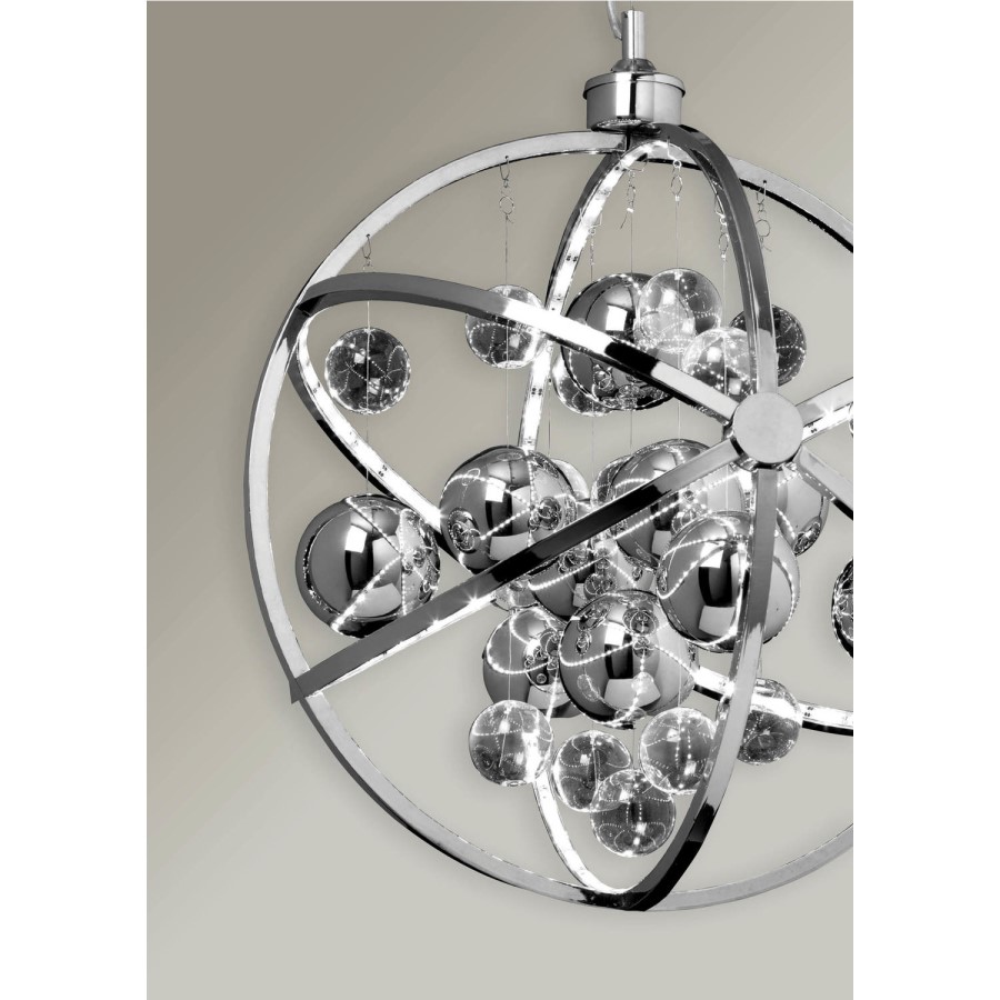 Chrome Pendant Light with Rings & Glass - Muni