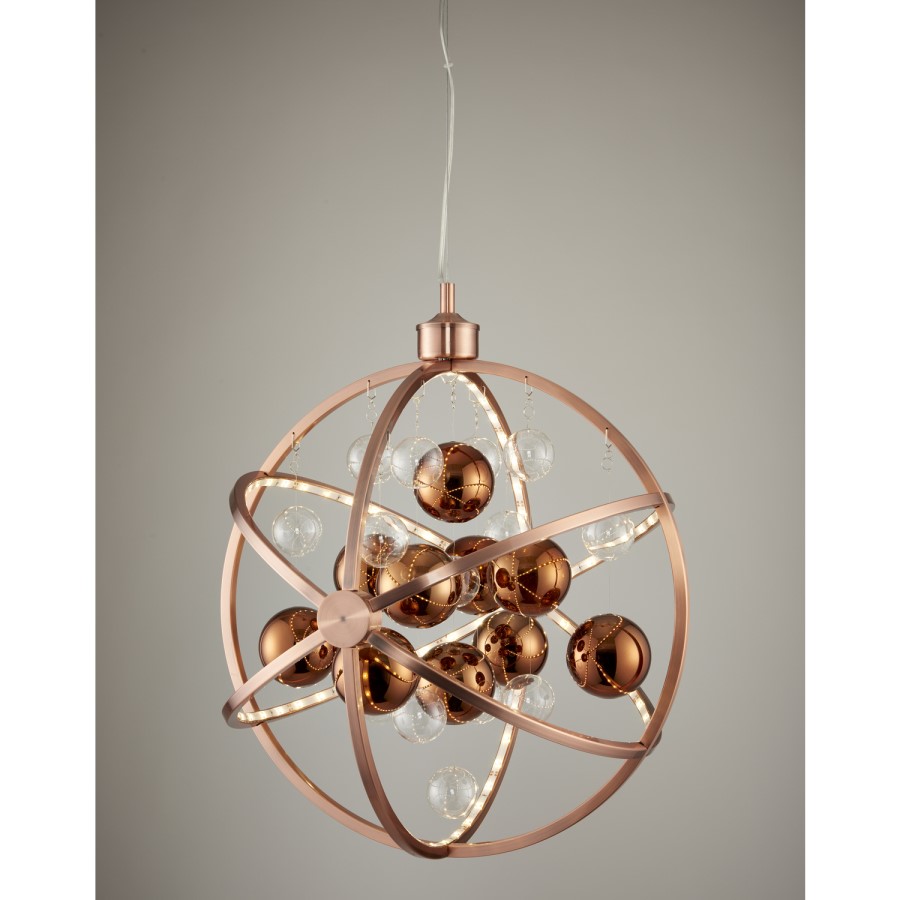 Copper Pendant Light with Rings & Glass - Muni