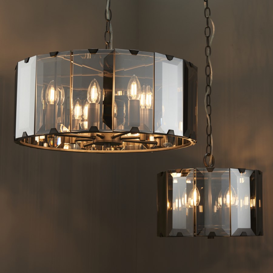 8 Light Drum Smoked Glass Chandelier - Clooney