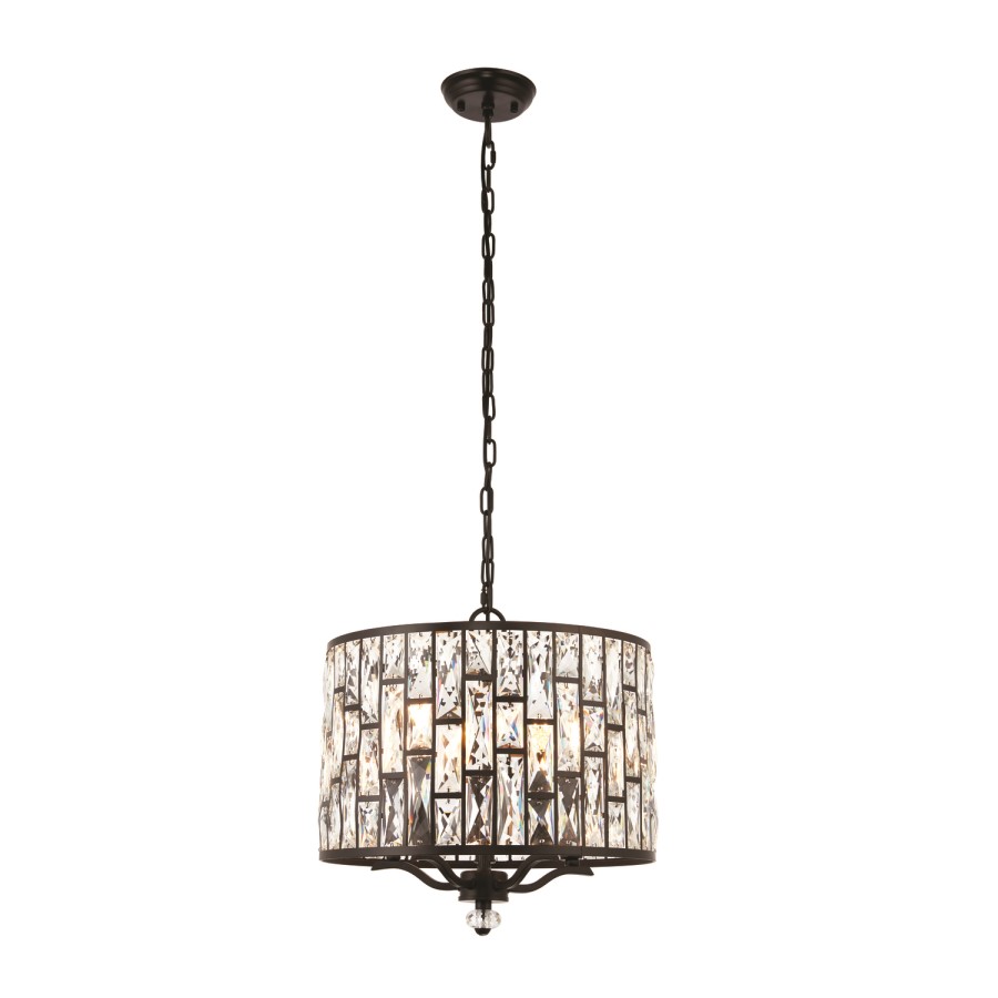 Bronze Pendant with 5 Lights & Glass Crystals - Belle