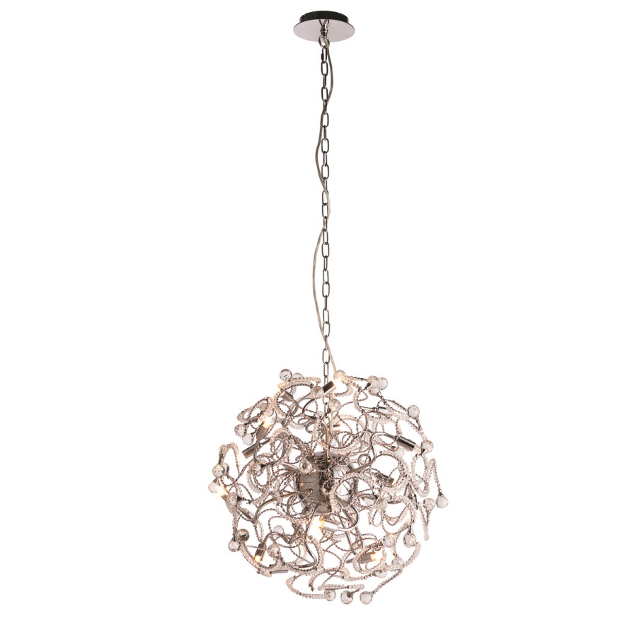 Chrome Pendant with Glass Crystals & 16 Lights - Gabriella