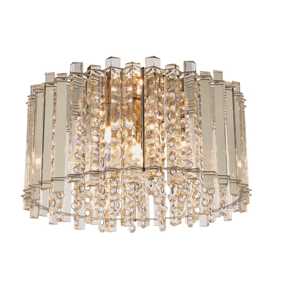 Chrome & Crystal Flush Ceiling Light - Hanna