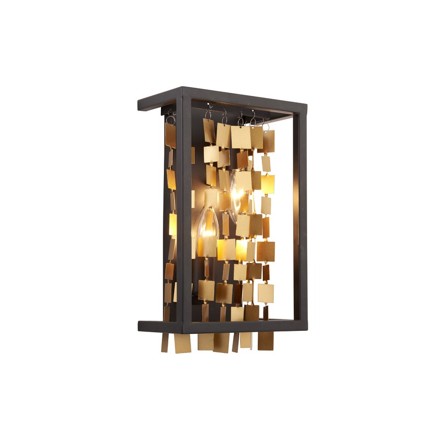2 Light Black & Gold Wall Fitting - Daya