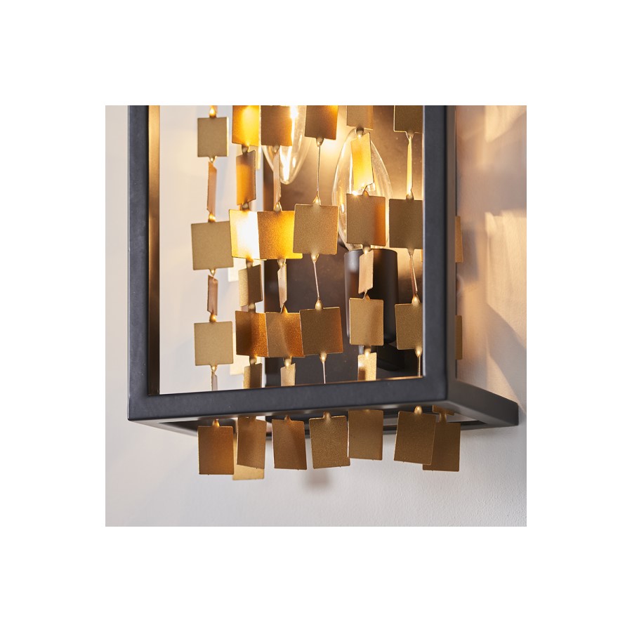 2 Light Black & Gold Wall Fitting - Daya