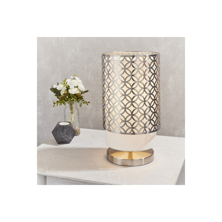 2 Tier Nickel & White Table Lamp - Gilli