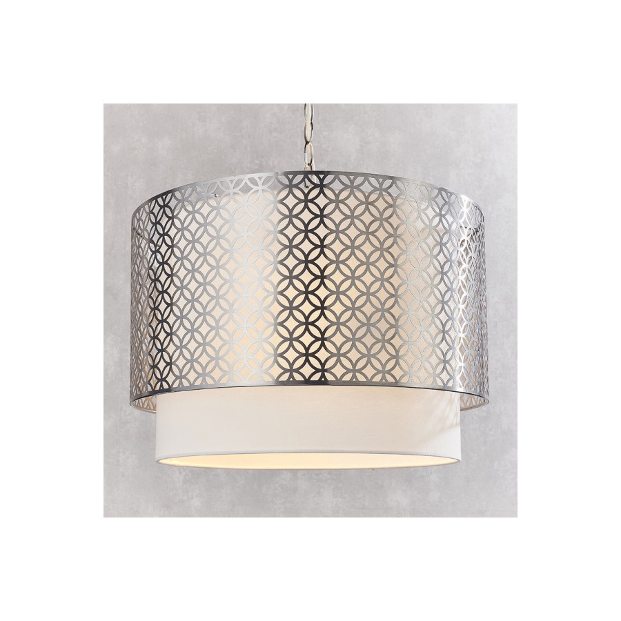 3 Light Nickel & White Shade Pendant - Gilli