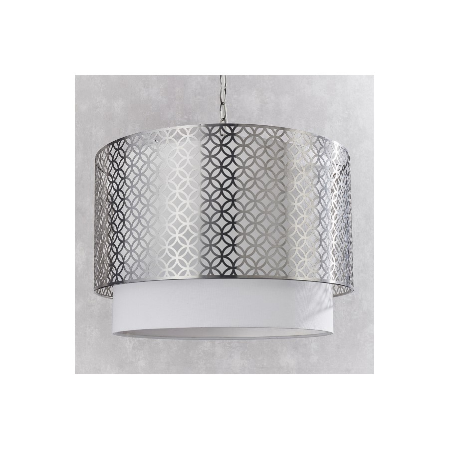 3 Light Nickel & White Shade Pendant - Gilli