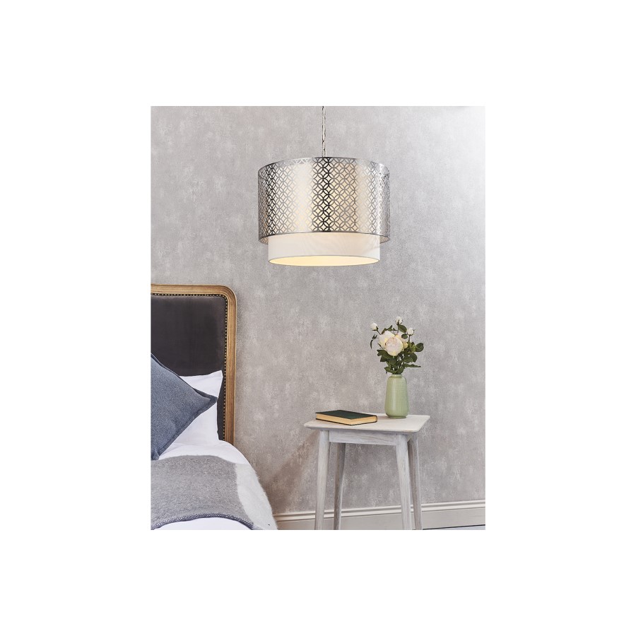 3 Light Nickel & White Shade Pendant - Gilli