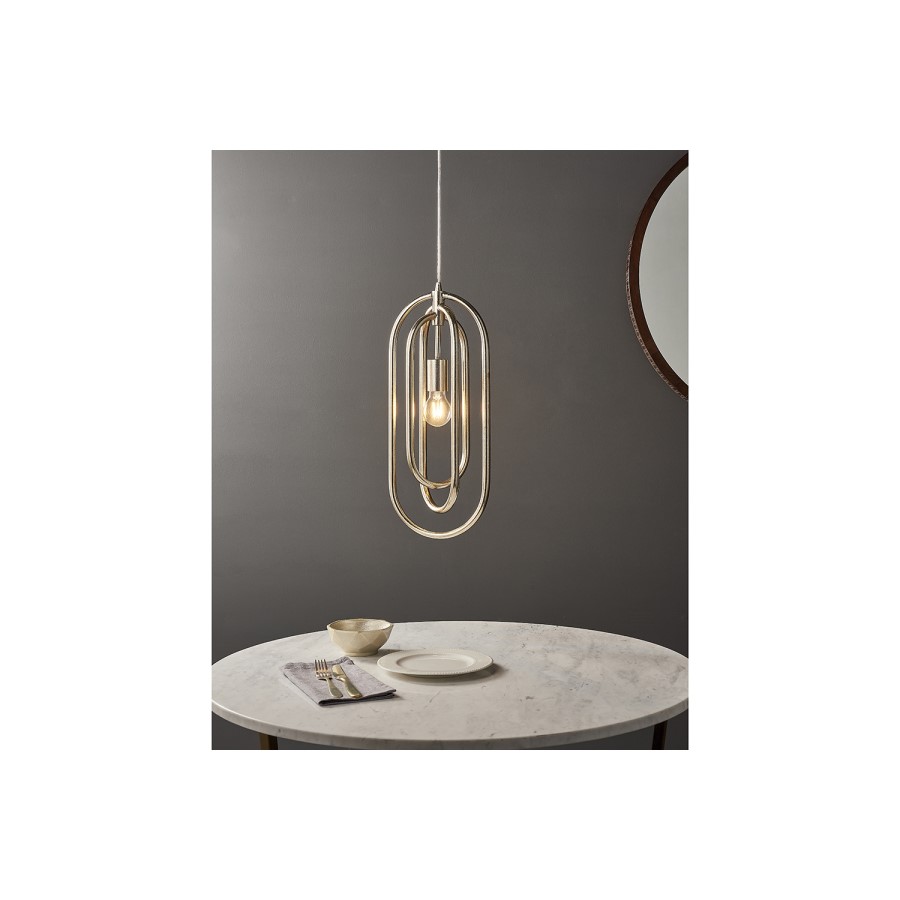 3 Oval Hoop Antique Silver Pendant Light - Meera