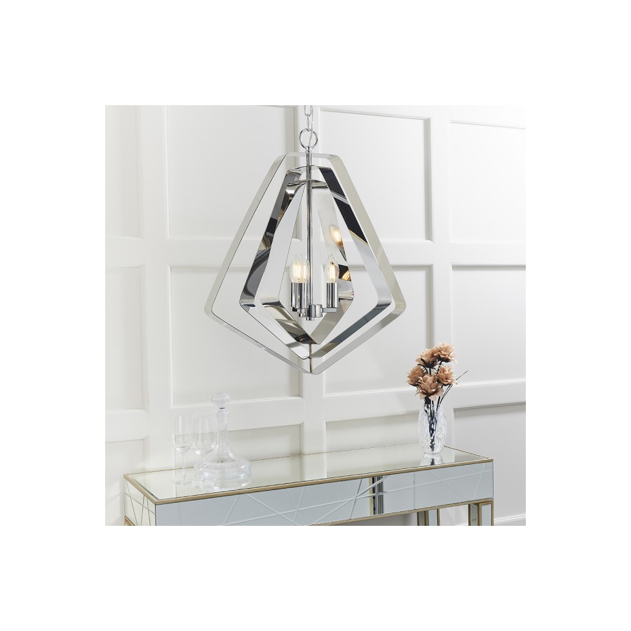 3 Light Geometric Chrome Pendant - Riona
