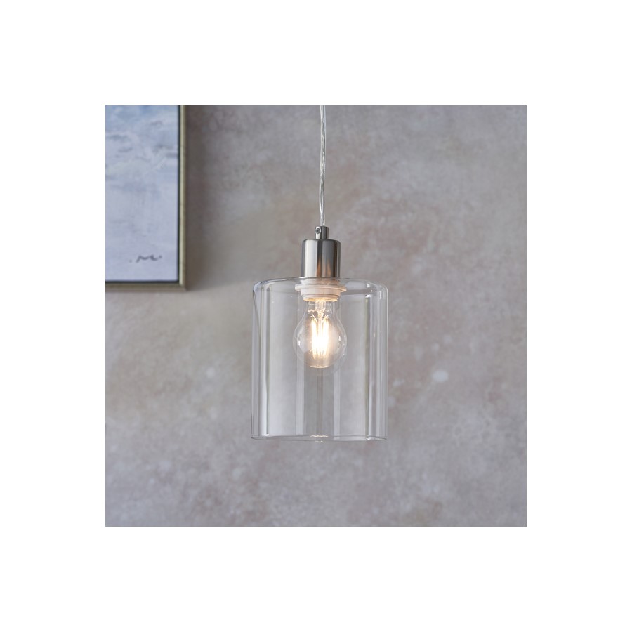 GRADE A1 - Box Opened Poole Glass Pendant Ceiling Light with Nickel Finish