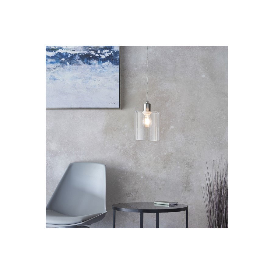 GRADE A1 - Box Opened Poole Glass Pendant Ceiling Light with Nickel Finish