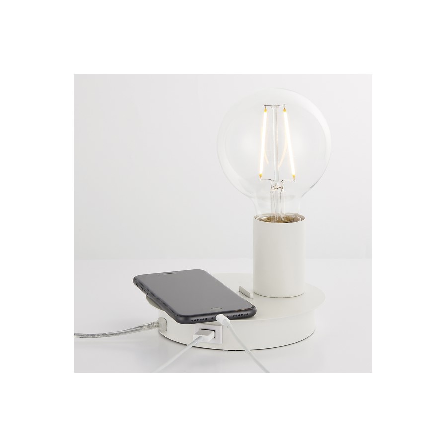 Modern White USB Table Lamp - Joshua