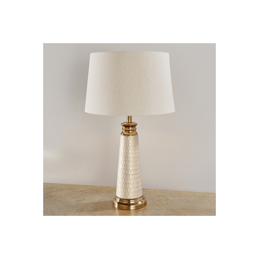 Vivian Pearl Effect Glass and Linen Table Lamp