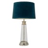Glass Table Lamp with Teal Velvet Shade - Winslet