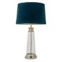 Glass Table Lamp with Teal Velvet Shade - Winslet