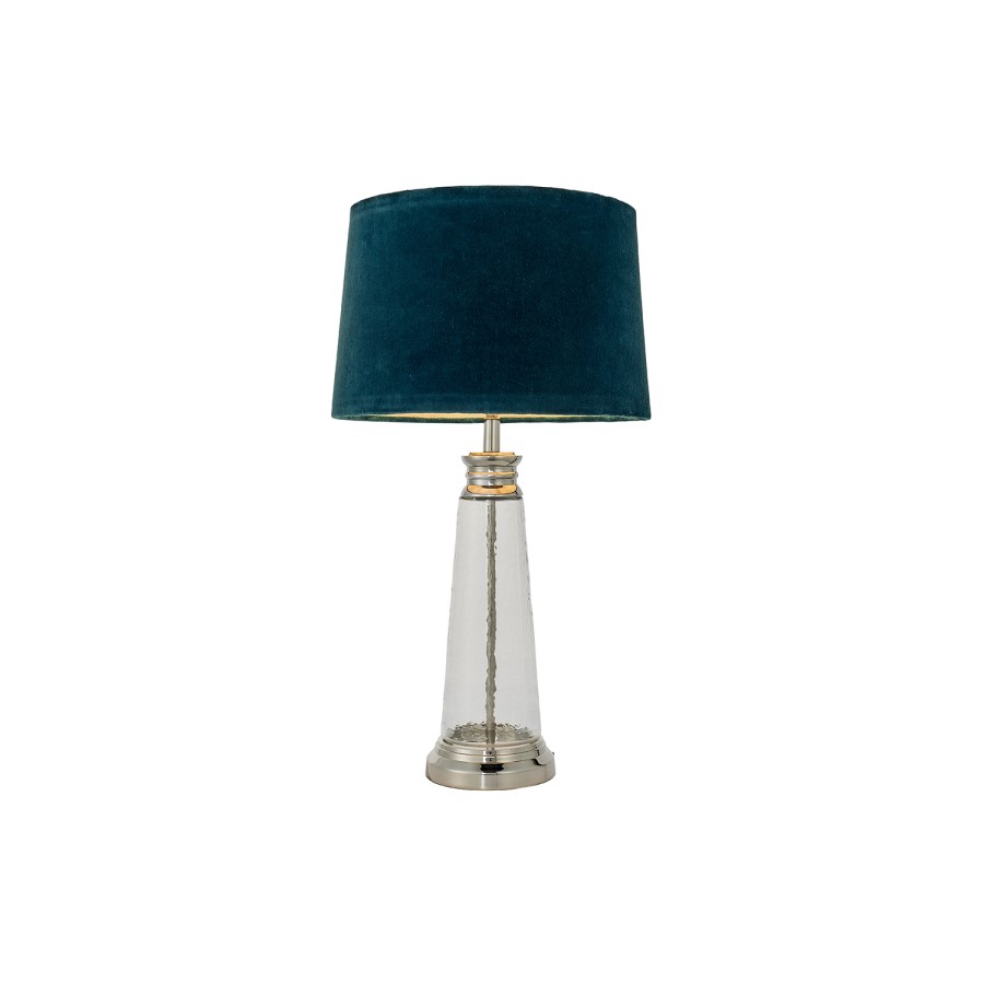 Glass Table Lamp with Teal Velvet Shade - Winslet