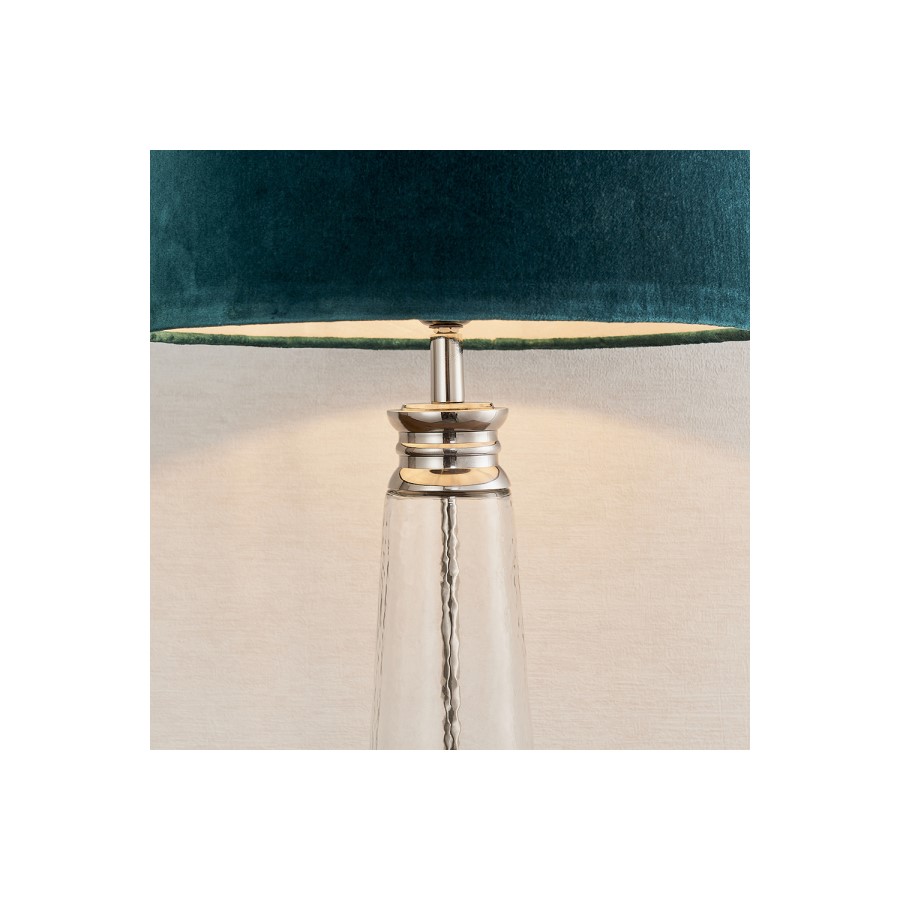 Glass Table Lamp with Teal Velvet Shade - Winslet