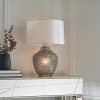 Chelworth Glass Grey Twin Light Table Lamp with White Shade