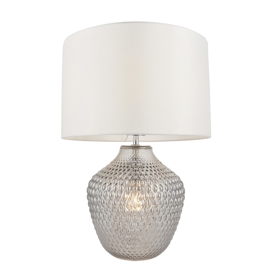 Chelworth Glass Grey Twin Light Table Lamp with White Shade