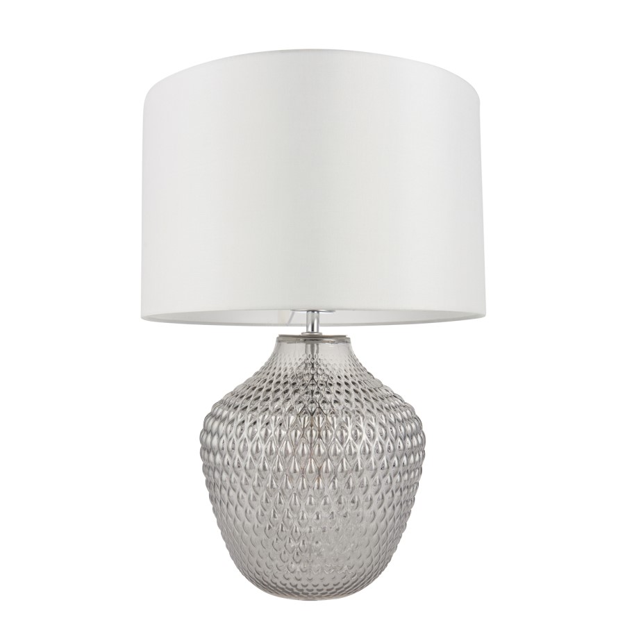 Chelworth Glass Grey Twin Light Table Lamp with White Shade