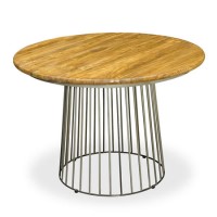 Signature North Solid Wood Round Industrial Birdcage Dining Table