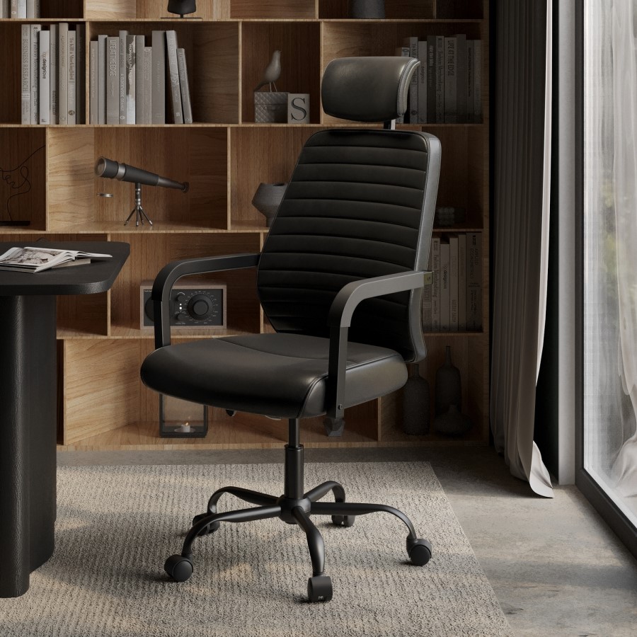 Ergonomic Black Faux Leather Office Chair - Emmanuel